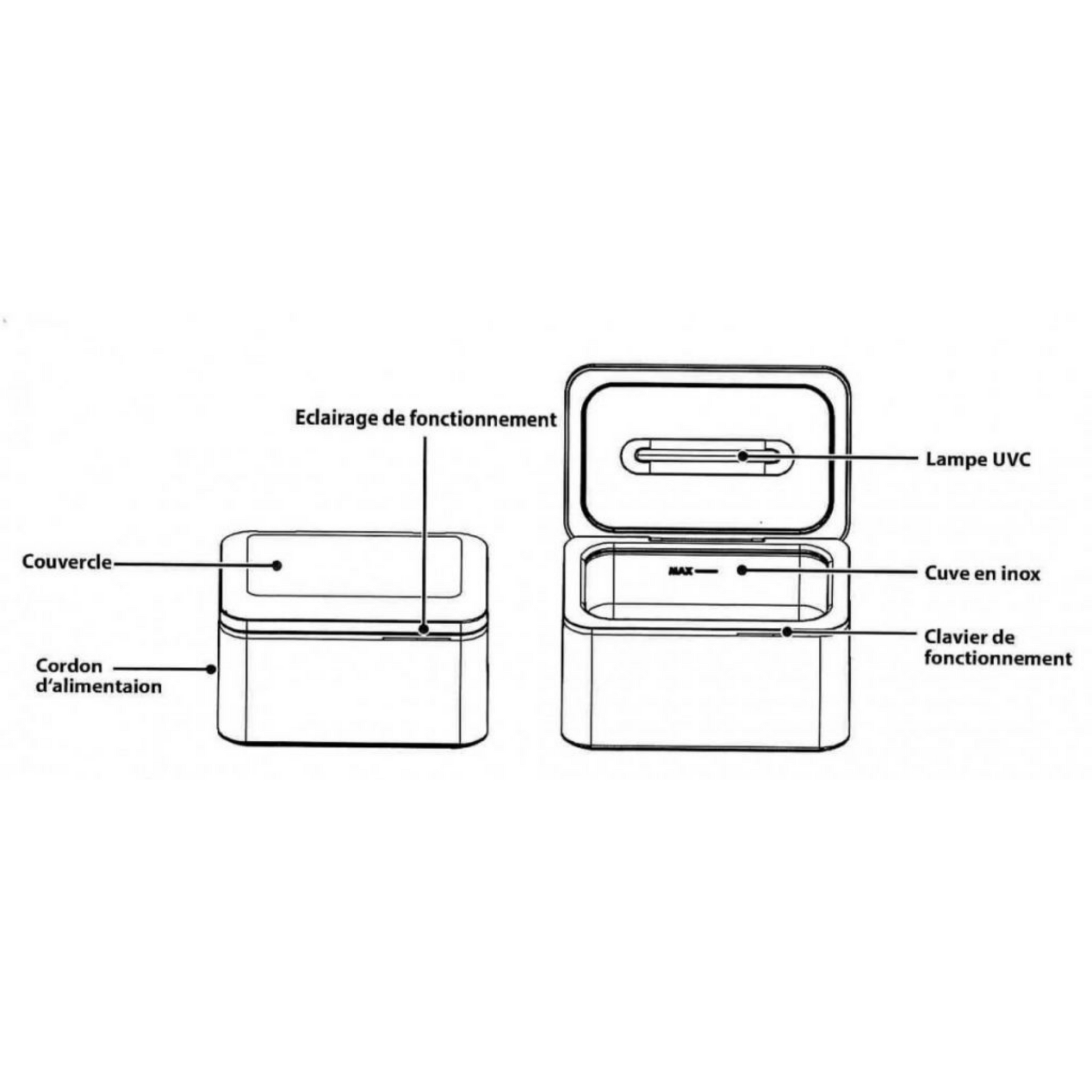 Nettoyeur à ultrason 0.65L avec cuve en inox Emmi-06 UVC 