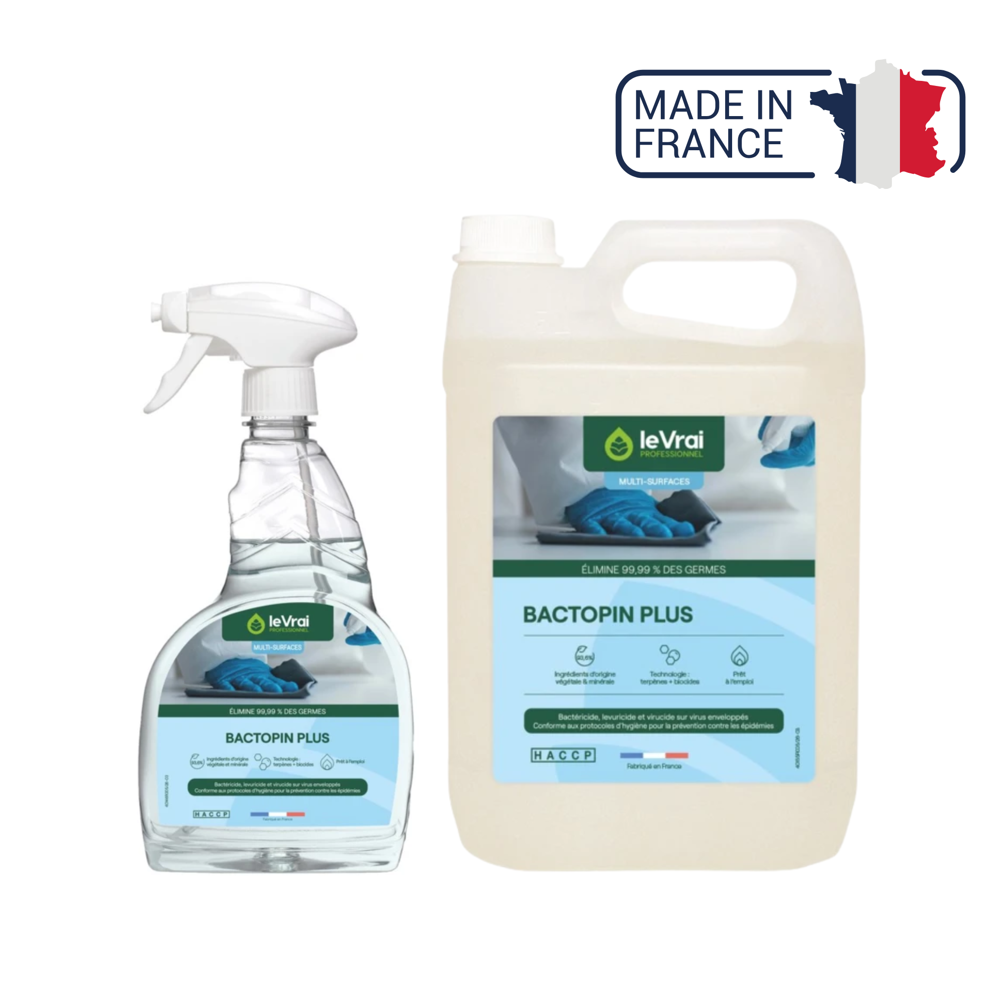 Bactopin Plus - Détergent désinfectant - 2 contenances - Le Vrai Professionnel