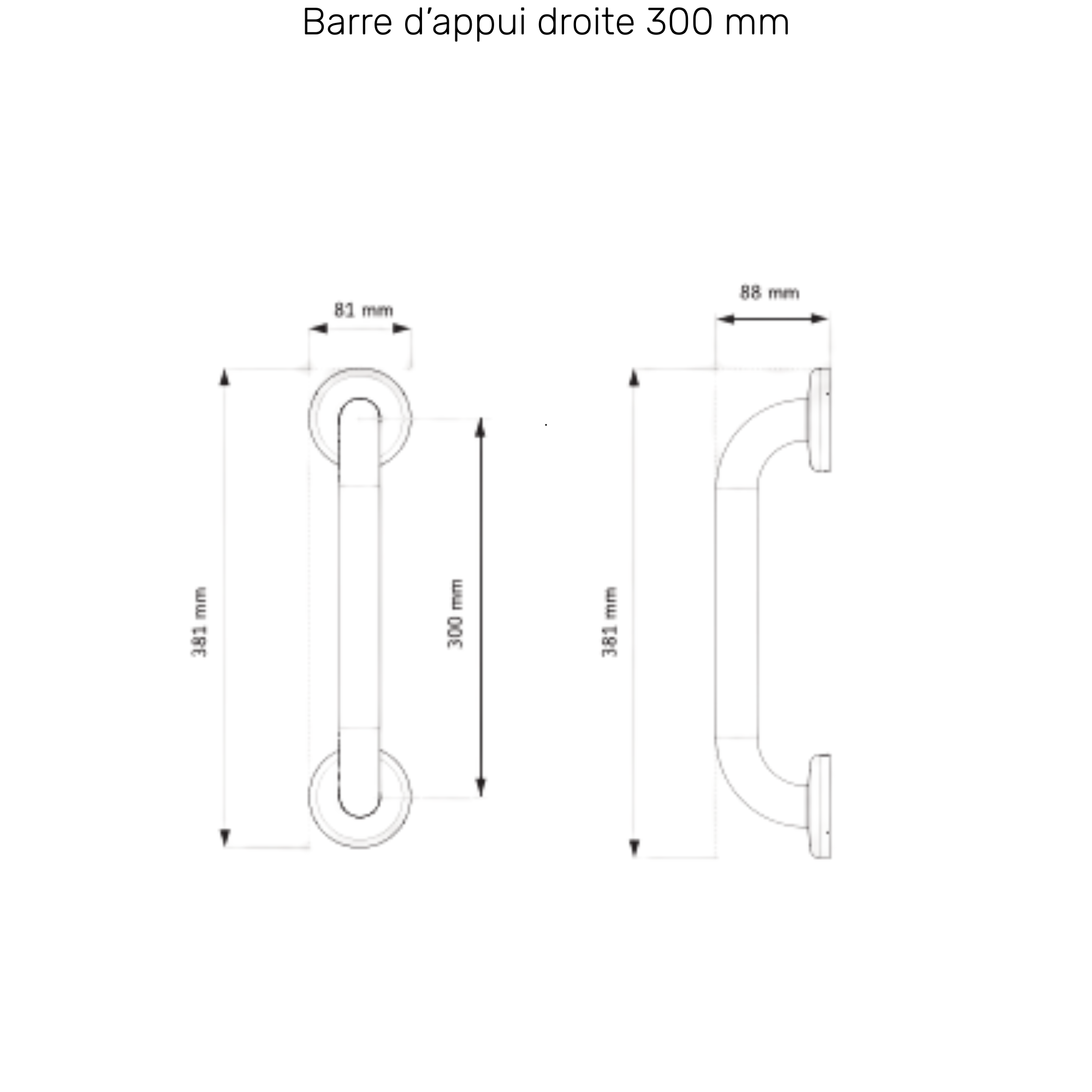 Barre d'Appui Inox Droite - 3 dimensions - AKW