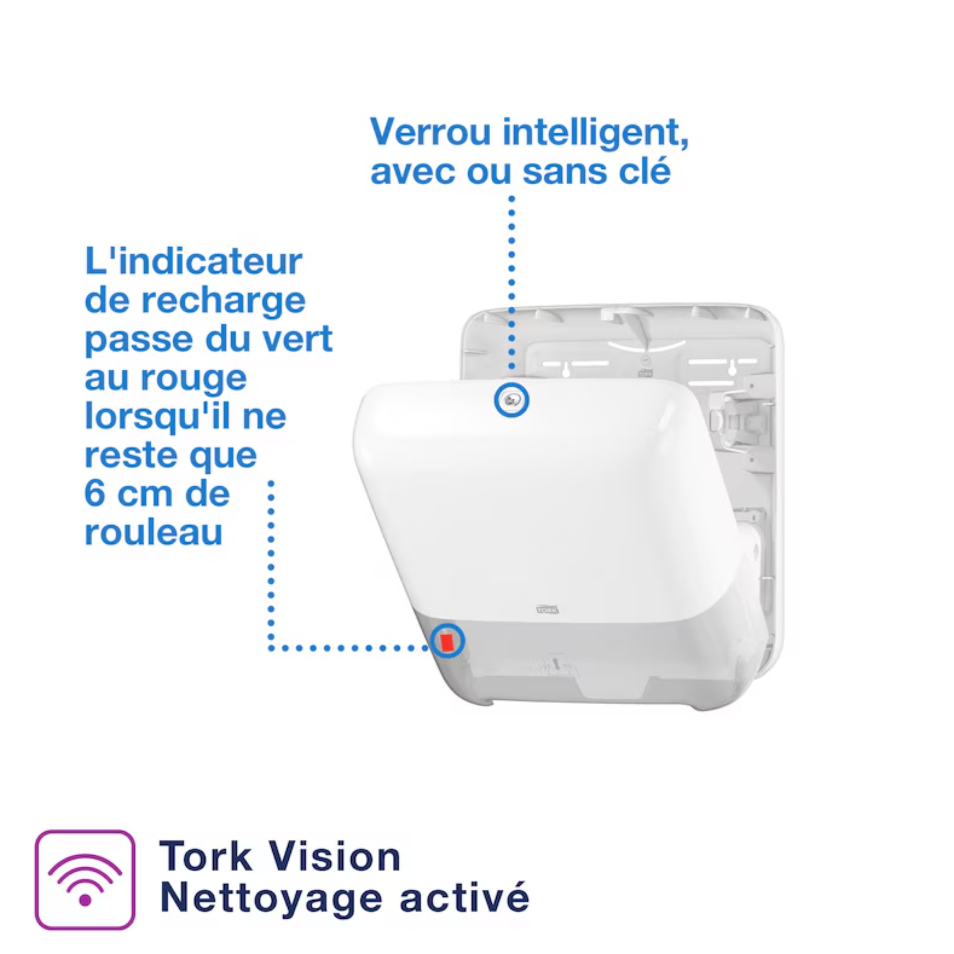 Distributeur pour rouleau d’essuie-mains H1 Tork Matic® – Blanc – TORK - My Médical