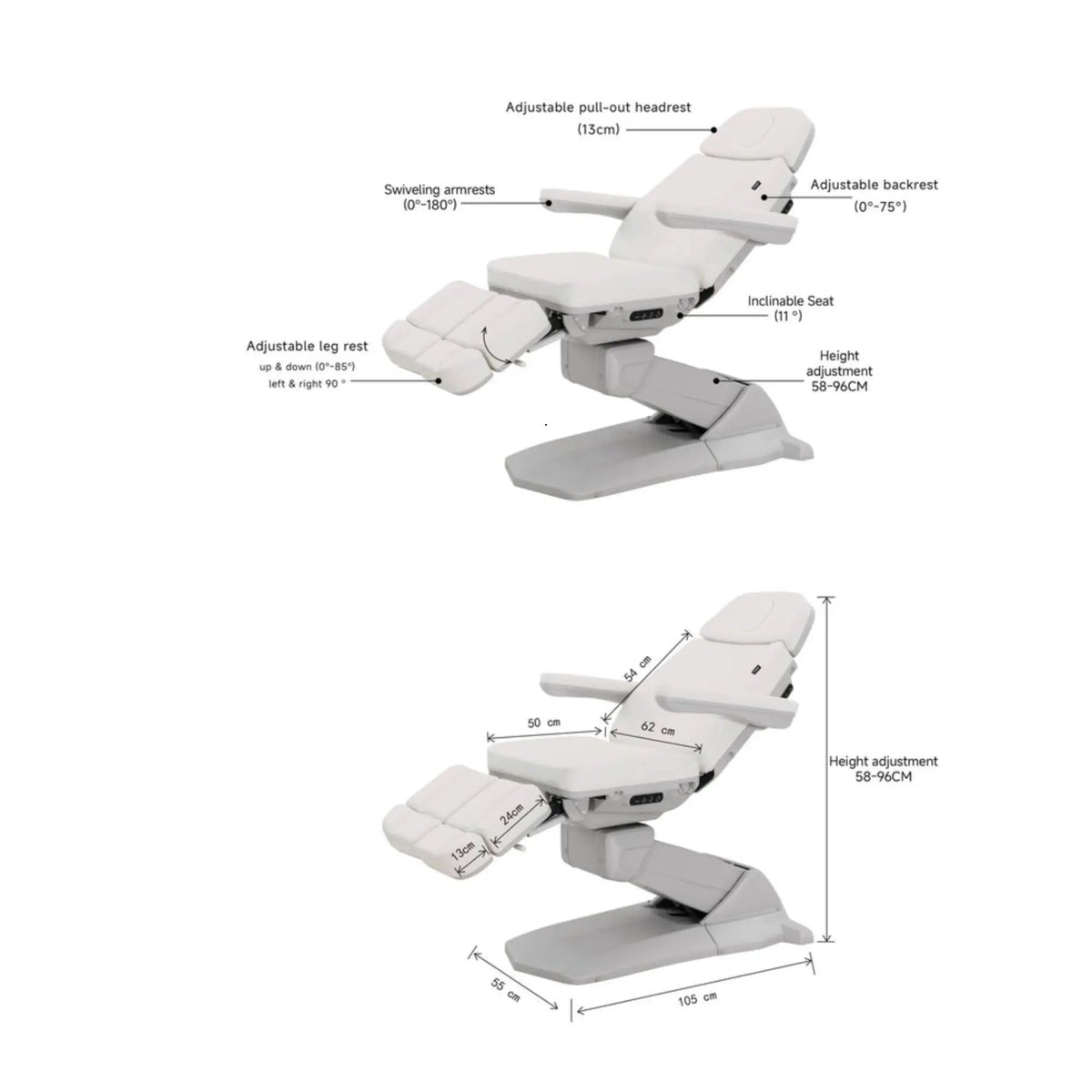 Fauteuil de pédicurie Électrique - 3 moteurs - Révêtement en PU - 2 coloris - Medial+ Weelko Naggura