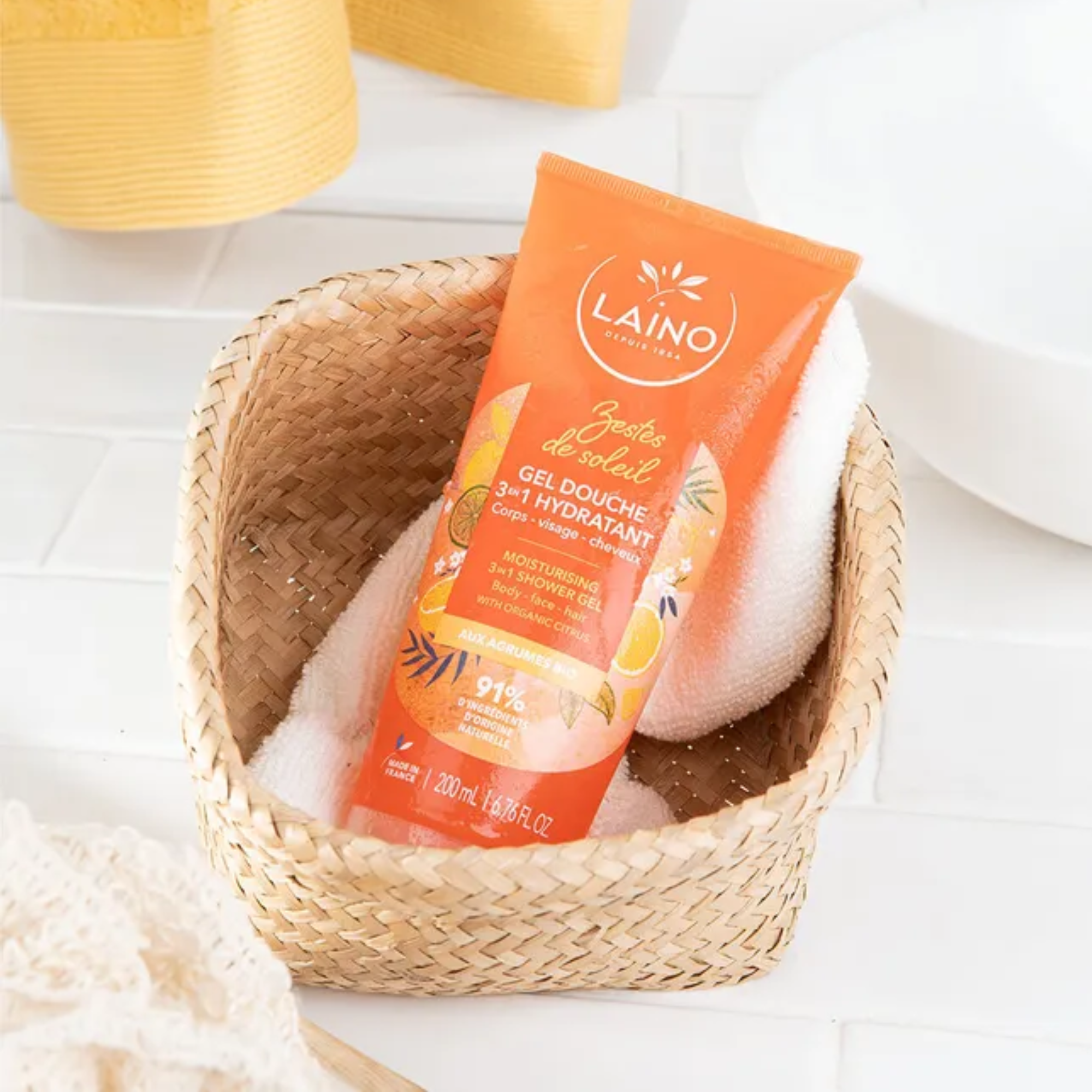 Gel Douche Hydratant - Agrumes Bio - 3 en 1 - 200ml - Laino