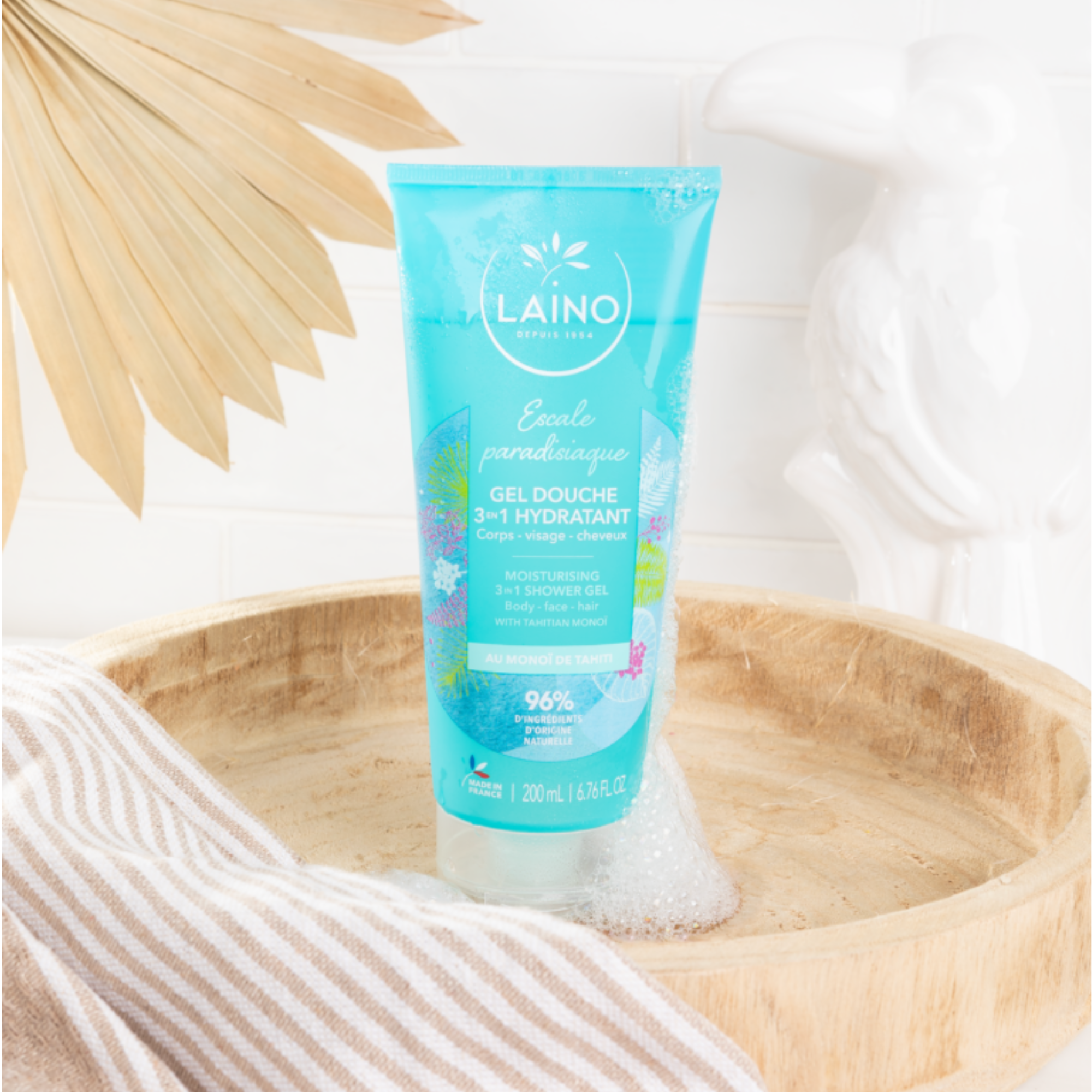 Gel Douche Hydratant - Monoï Bio - 3 en 1 - 200ml - Laino