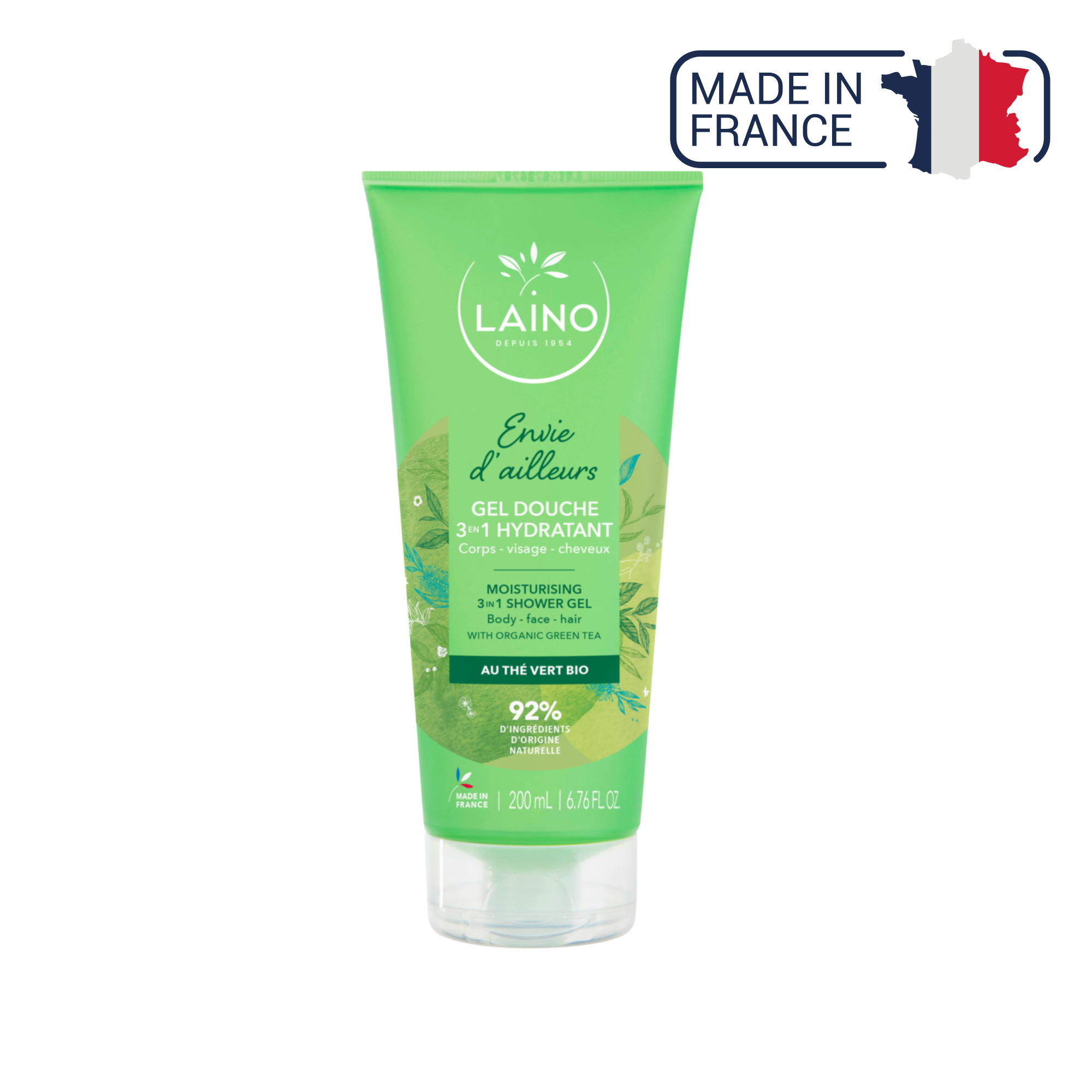 Gel Douche Hydratant - Thé Vert Bio - 3 en 1 - 200ml - Laino