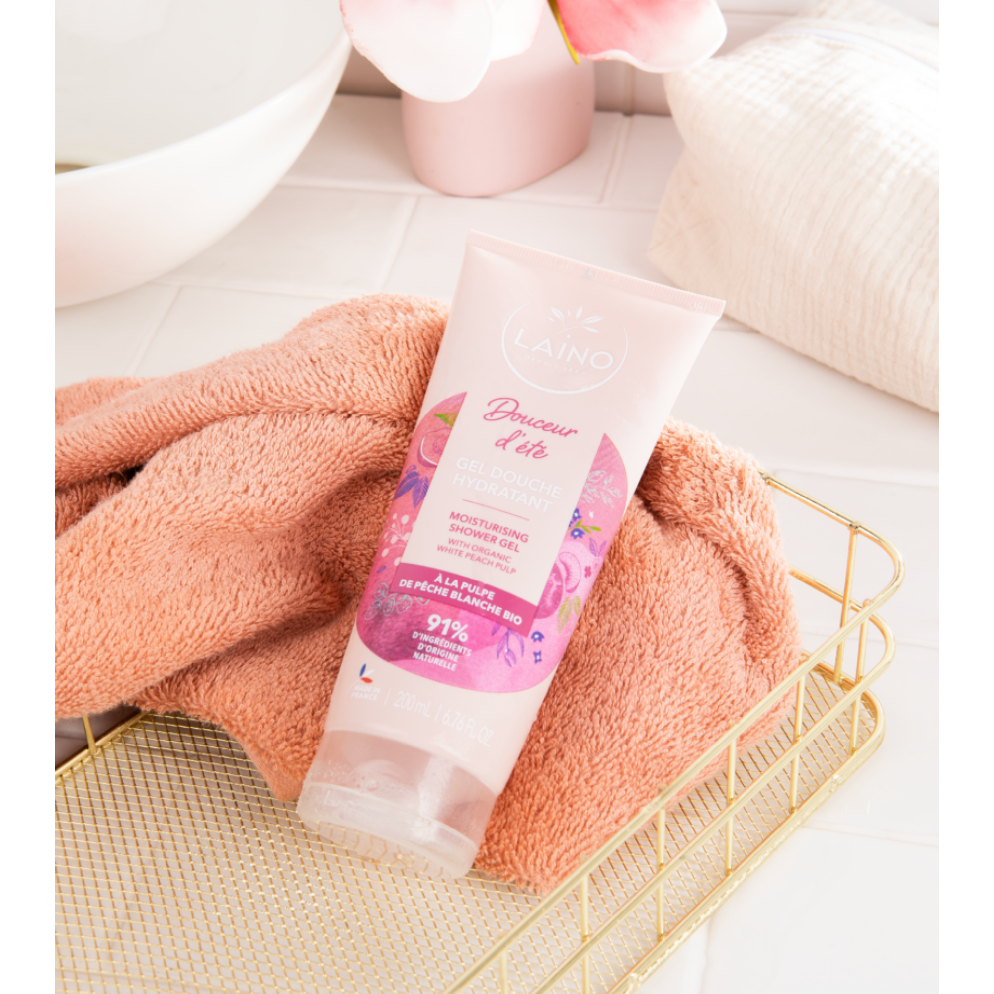 Gel Douche Hydratant - Pulpe Pêche Blanche Bio - 200ml - Laino