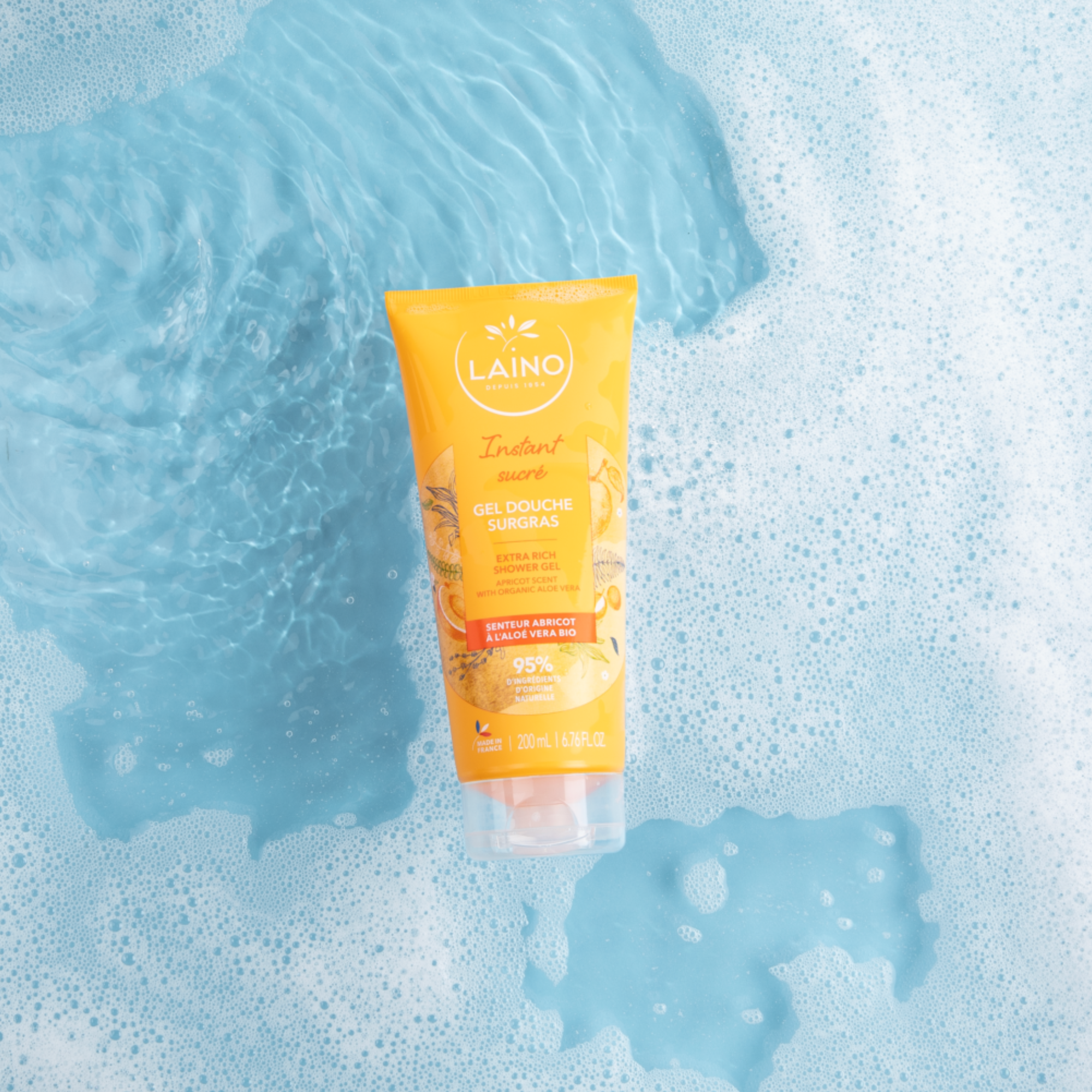 Gel Douche Surgras - Aloe Vera Bio - Senteur Abricot - 200ml - Laino