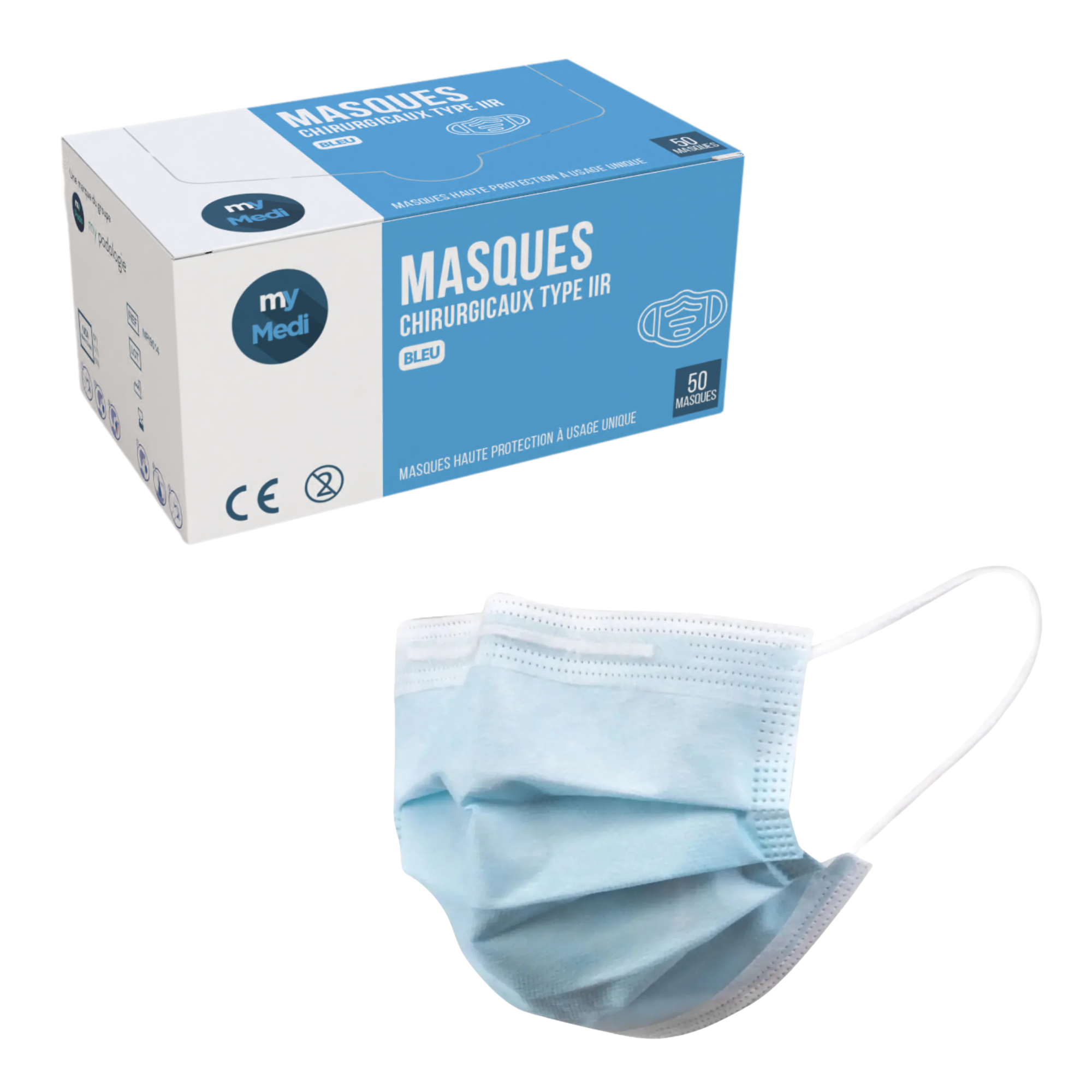 3-ply surgical mask type II - EN14683 standard - CE certification - Box of 50 masks - My Podologie
