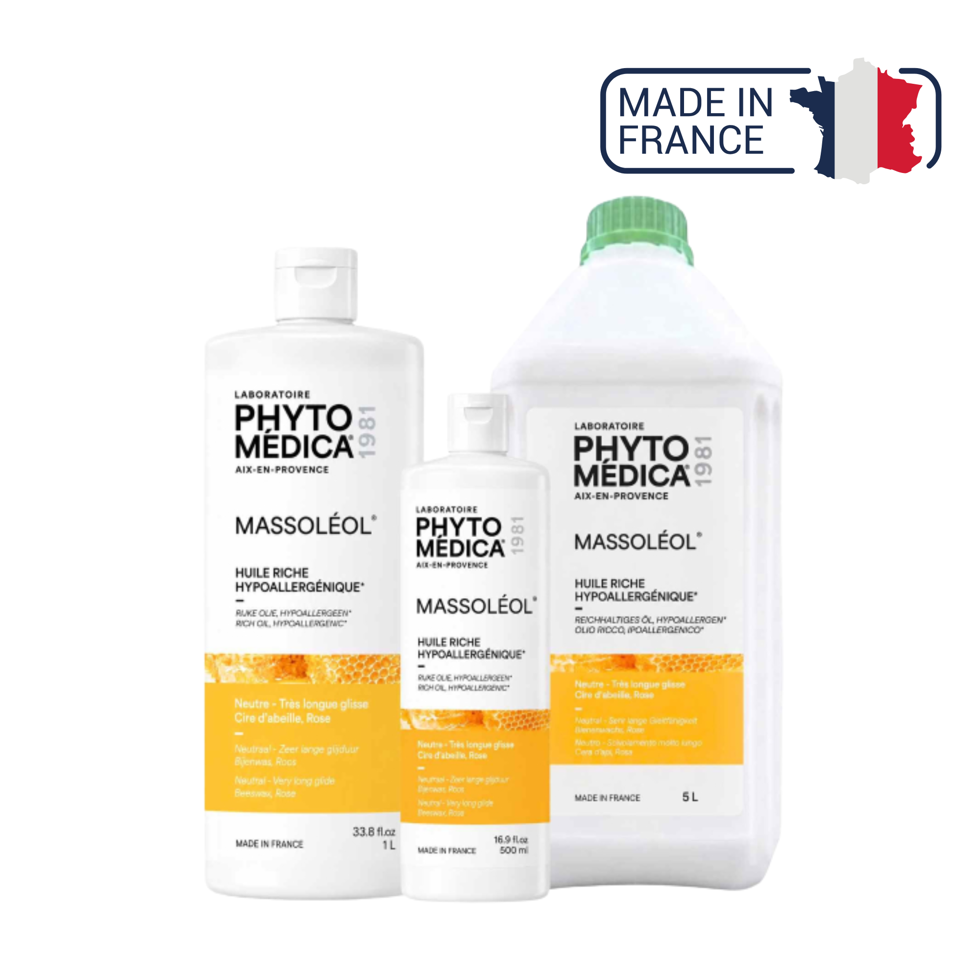 Massoléol® - Huile riche de massage neutre hypoallergénique - Parfum Rose - Phytomedica