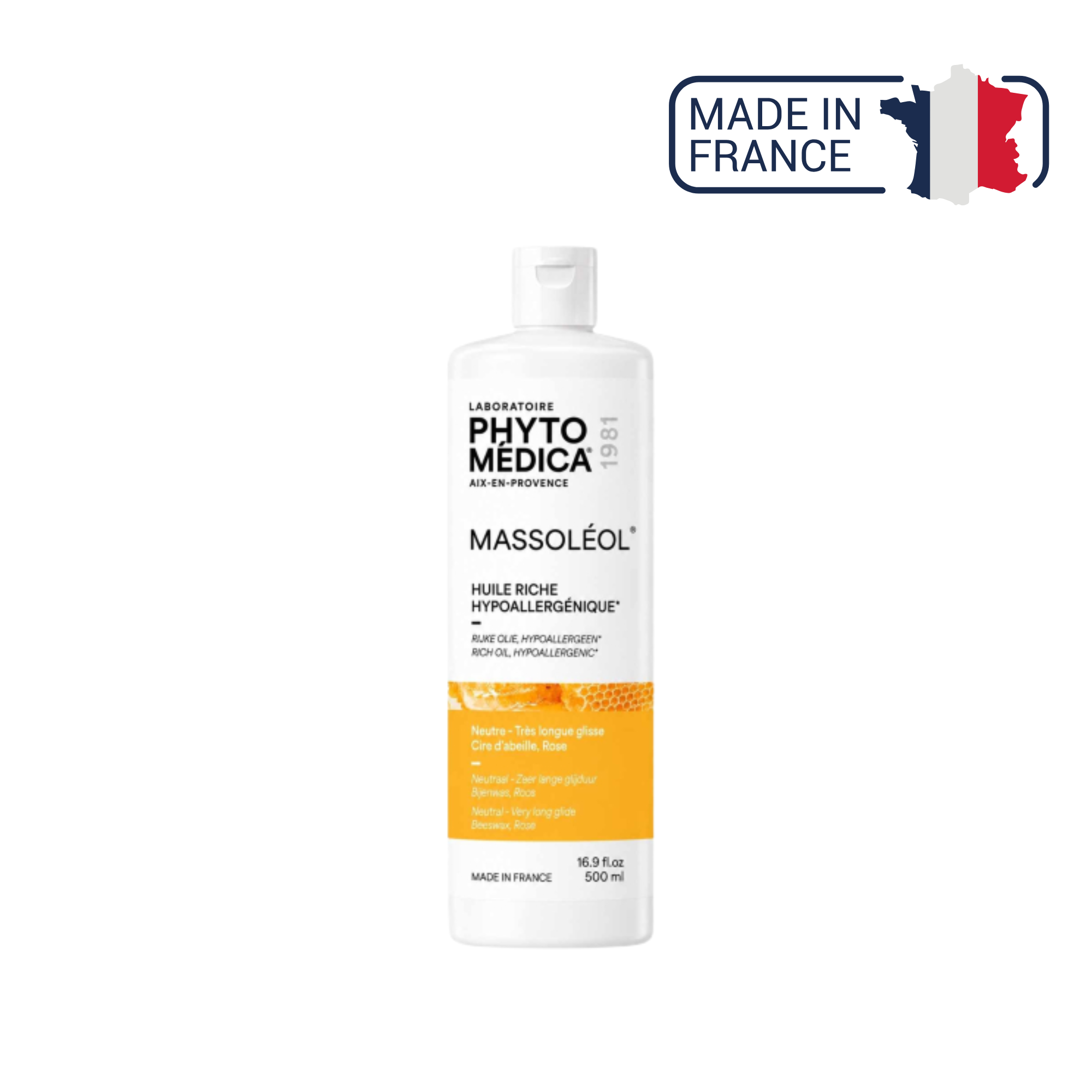 Massoléol® - Huile riche de massage neutre hypoallergénique - Parfum Rose - Phytomedica